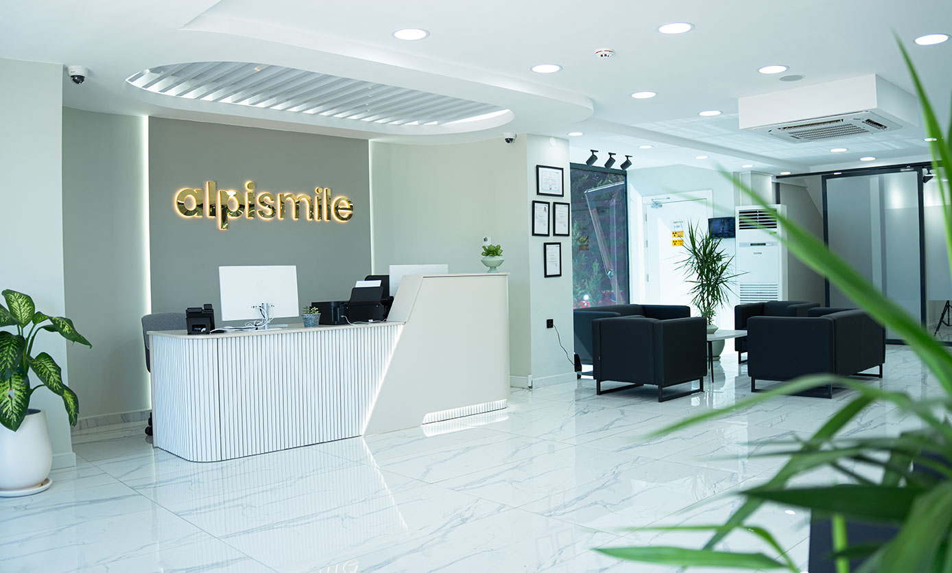 Alpi Dent Antalya — modern clinic reception and waiting area